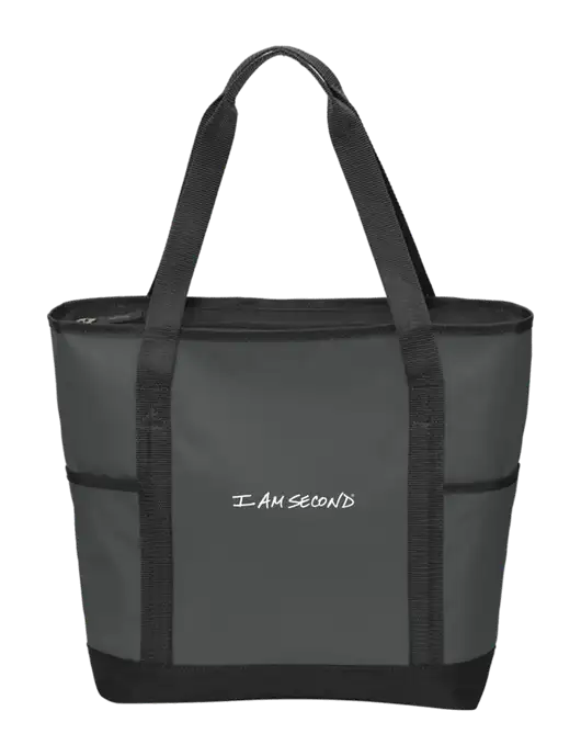 On the Go Charcoal/Black Tote  w/I Am Second Logo