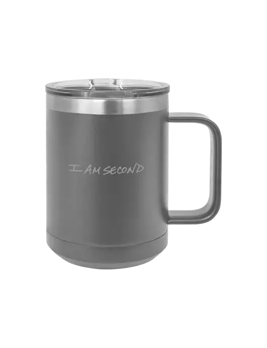 Polar Camel 15 oz Powder Coated Grey Vacuum Insulated Mug with Slider Lid w/I Am Second Logo