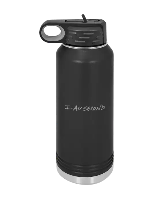 Polar Camel 32 oz Powder Coated Black Vacuum Insulated Water Bottle w/I Am Second Logo