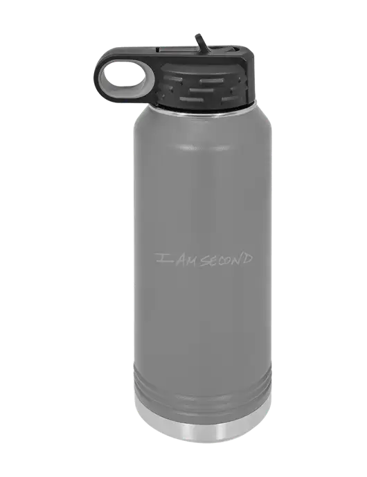 Polar Camel 32 oz Powder Coated Grey Vacuum Insulated Water Bottle w/I Am Second Logo