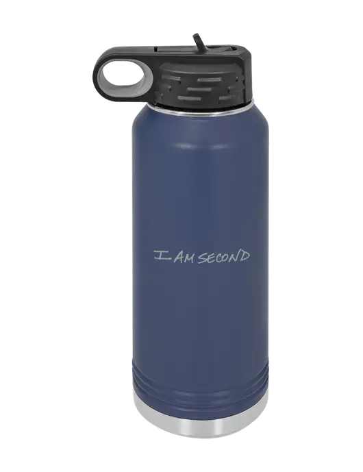 Polar Camel 32 oz Powder Coated Navy Vacuum Insulated Water Bottle w/I Am Second Logo