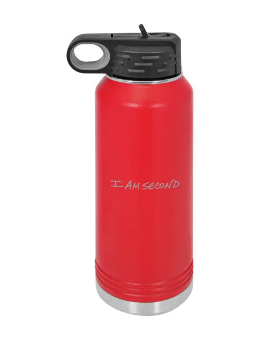 Polar Camel 32 oz Powder Coated Red Vacuum Insulated Water Bottle w/I Am Second Logo