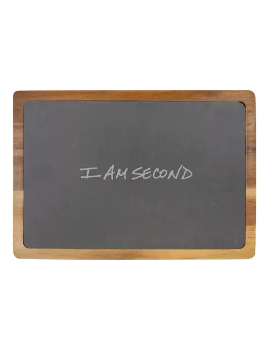 Acacia Wood/Slate Cutting Board, 13 x 9 w/I Am Second Logo