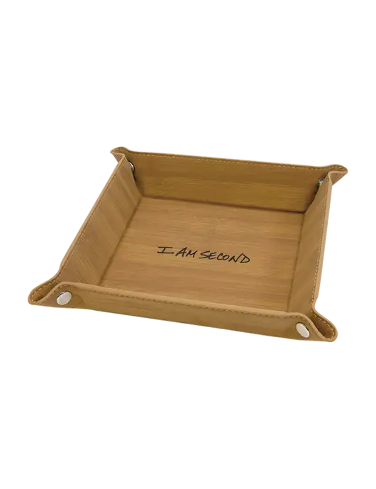 Bamboo Leatherette Valet Tray, 6 x 6 w/I Am Second Logo