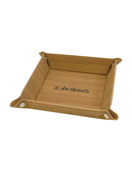 Bamboo Leatherette Valet Tray, 6 x 6 w/I Am Second Logo
