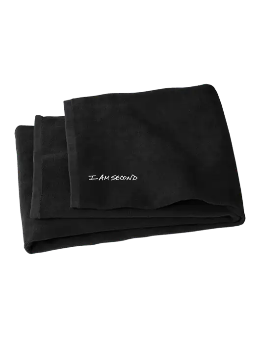 Black Beach Towel w/I Am Second Logo