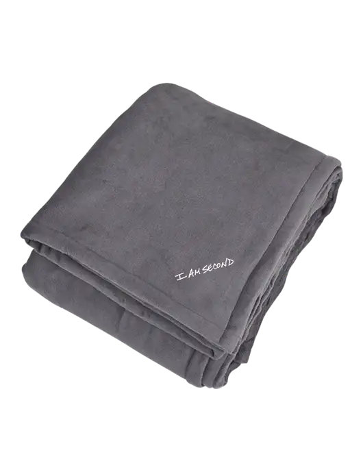 Mountain Lodge Hearth Grey Blanket  w/I Am Second Logo