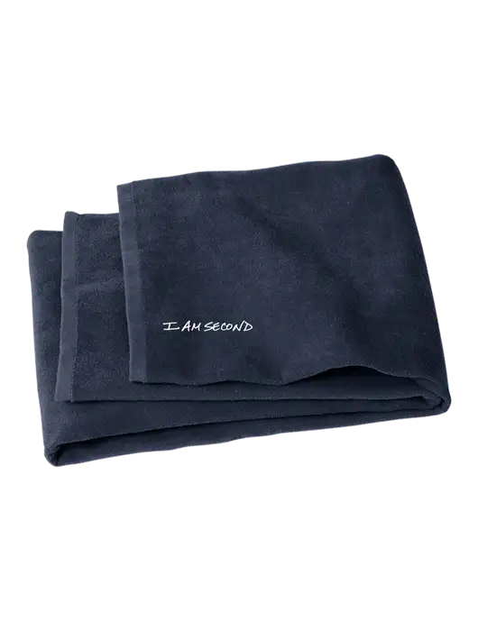 Navy Beach Towel w/I Am Second Logo
