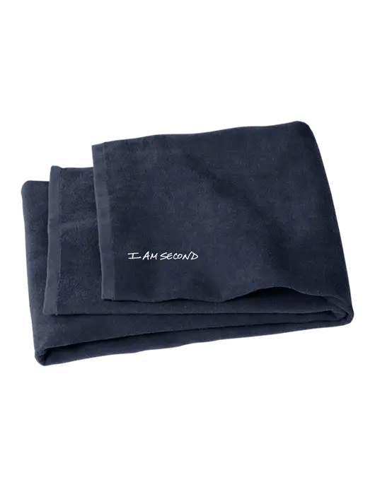 Navy Beach Towel w/I Am Second Logo