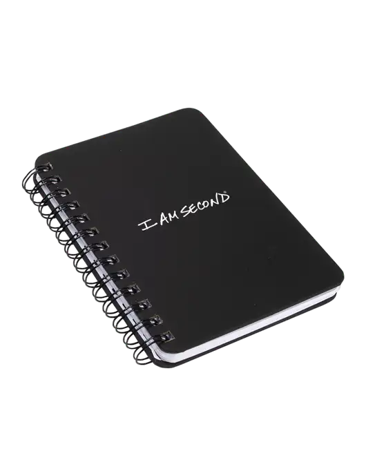 Sturdy Black Hardcover Notebook, 5.25 x 7 w/I Am Second Logo