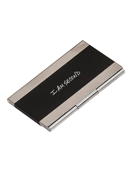 Black 3.75 x 2.5 Business Card Holder w/I Am Second Logo