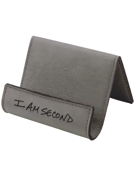 Grey Leatherette Card & Phone Holder w/I Am Second Logo