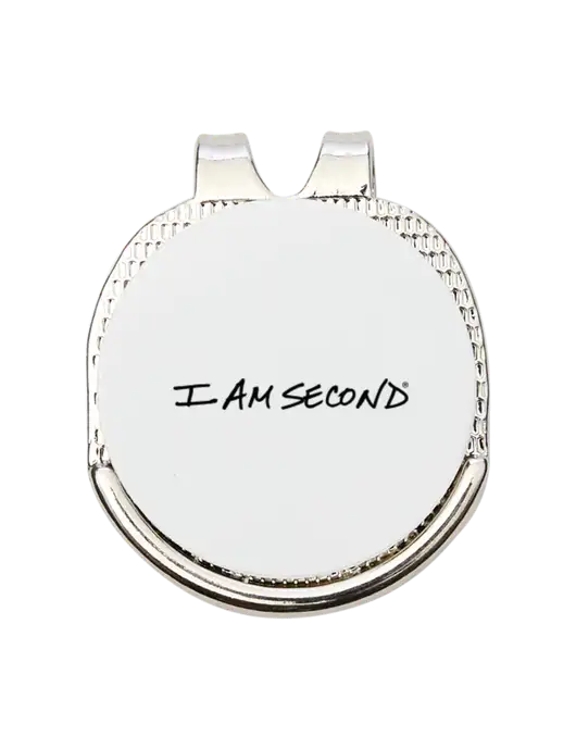 Antique Silver Hat Clip w/Golf Ball Marker w/I Am Second Logo