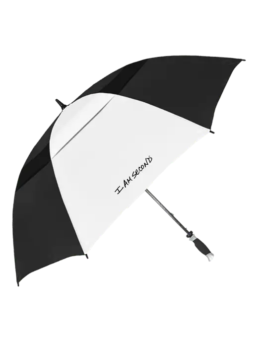 Black/White Vented Typhoon Tamer Golf Umbrella w/I Am Second Logo