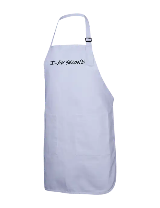 Full-Length White Apron With Pockets w/I Am Second Logo
