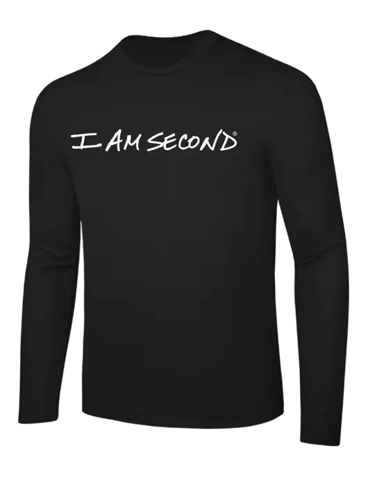Long Sleeve Black PosiCharge Competitor Tee w/I Am Second Logo
