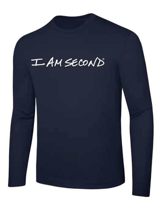 Long Sleeve Navy PosiCharge Competitor Tee w/I Am Second Logo