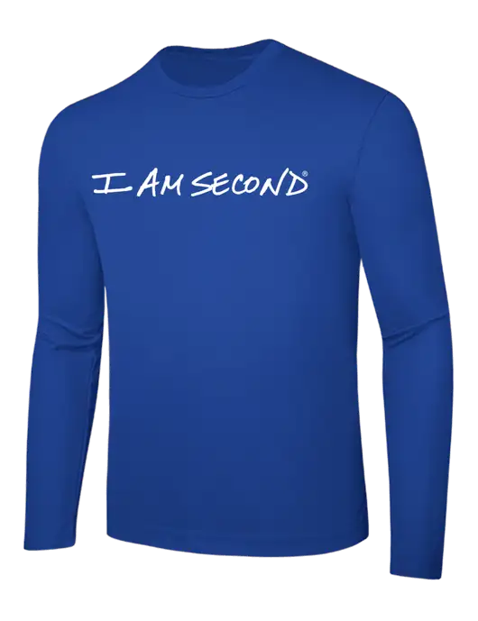 Long Sleeve Royal Blue PosiCharge Competitor Tee w/I Am Second Logo