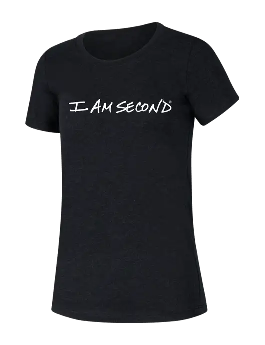 BELLA+CANVAS Womens Black Heather Triblend Short Sleeve Tee w/I Am Second Logo