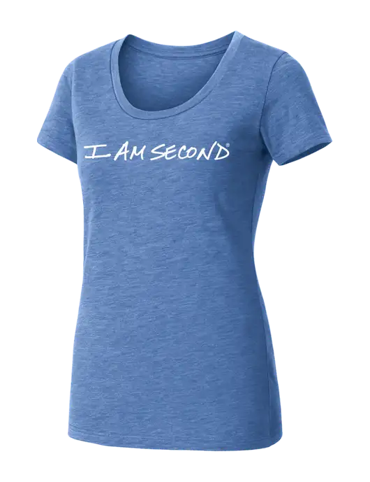 BELLA+CANVAS Womens Light Royal Triblend Short Sleeve Tee w/I Am Second Logo