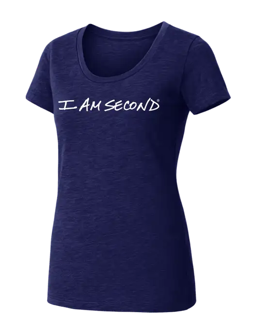 BELLA+CANVAS Womens Navy Triblend Short Sleeve Tee w/I Am Second Logo