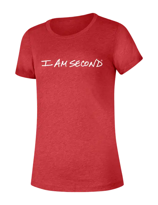 BELLA+CANVAS Womens Red Triblend Short Sleeve Tee w/I Am Second Logo