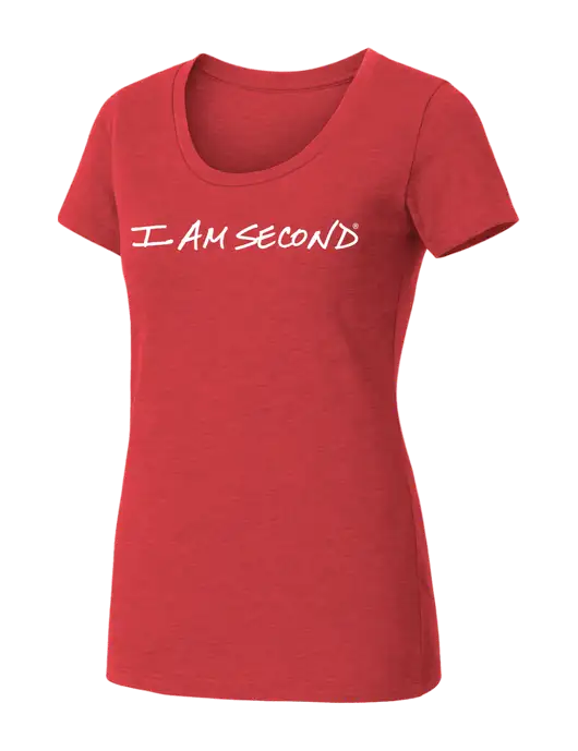 BELLA+CANVAS Womens Red Triblend Short Sleeve Tee w/I Am Second Logo