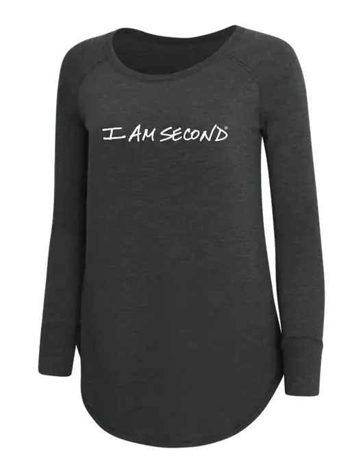Womens Perfect Wide Collar Tunic Tri-Blend Black Frost 4.5 oz T-Shirt w/I Am Second Logo