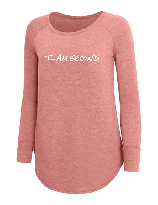 Womens Perfect Wide Collar Tunic Tri-Blend Blush Frost 4.5 oz T-Shirt w/I Am Second Logo