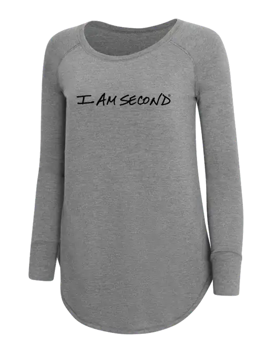Womens Perfect Wide Collar Tunic Tri-Blend Grey Frost 4.5 oz T-Shirt w/I Am Second Logo