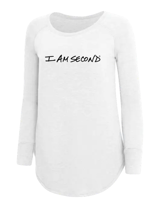 Womens Perfect Wide Collar Tunic Tri-Blend White 4.5 oz T-Shirt w/I Am Second Logo