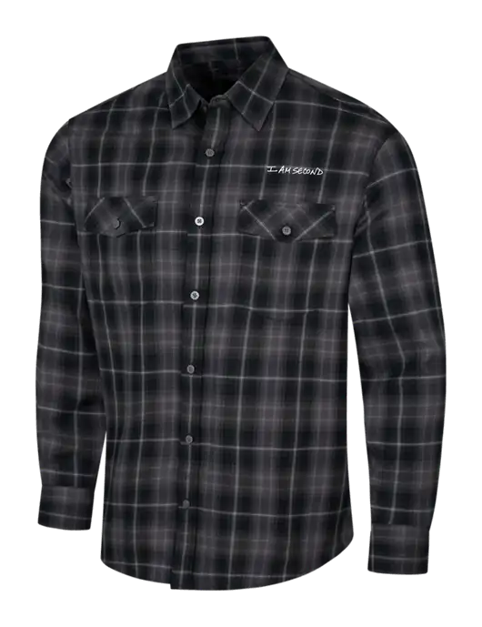 Dark Grey Long Sleeve Ombre Plaid Shirt w/I Am Second Logo