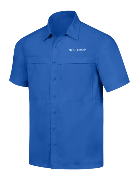 Dark Royal Short Sleeve UV Daybreak Shirt w/I Am Second Logo