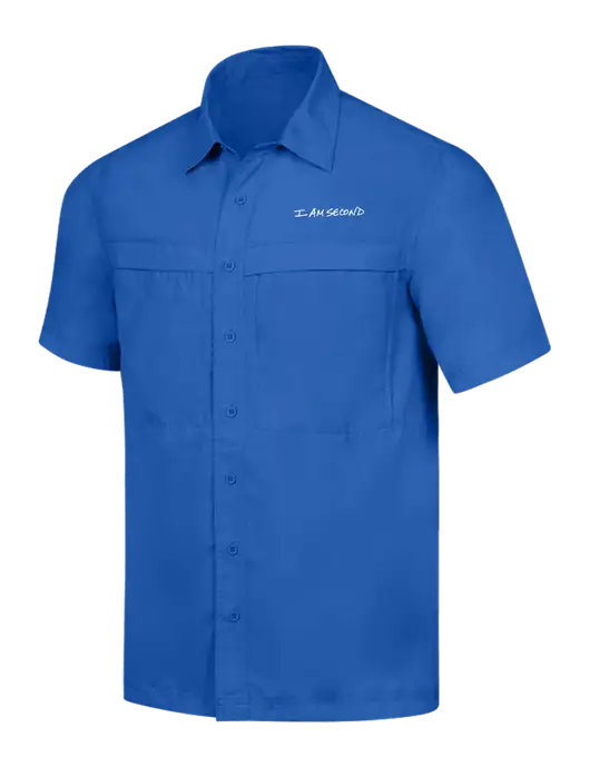 Dark Royal Short Sleeve UV Daybreak Shirt w/I Am Second Logo