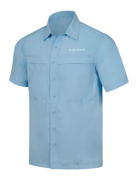 Light Blue Short Sleeve UV Daybreak Shirt w/I Am Second Logo