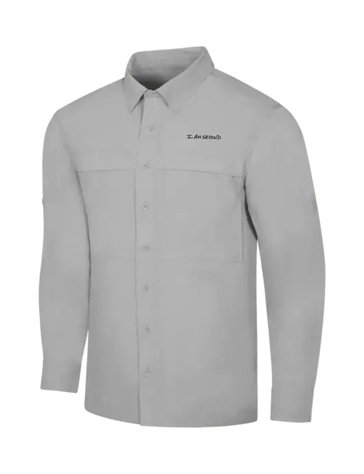 Light Grey Long Sleeve UV Daybreak Shirt w/I Am Second Logo
