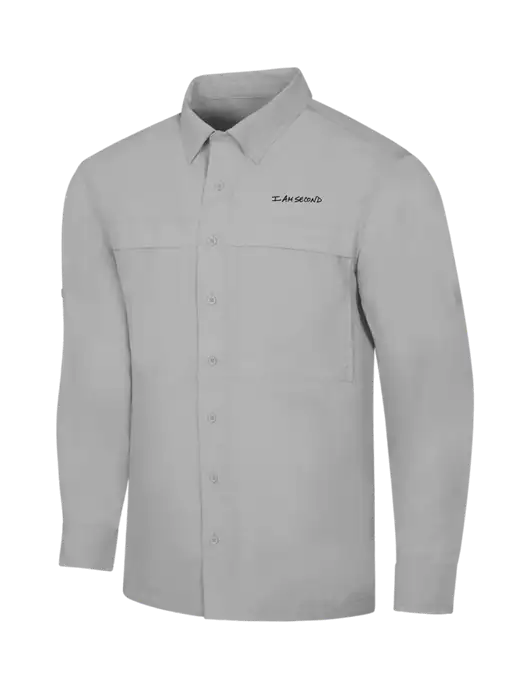 Light Grey Long Sleeve UV Daybreak Shirt w/I Am Second Logo