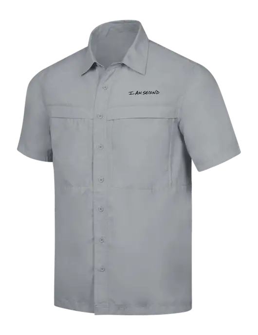Light Grey Short Sleeve UV Daybreak Shirt w/I Am Second Logo