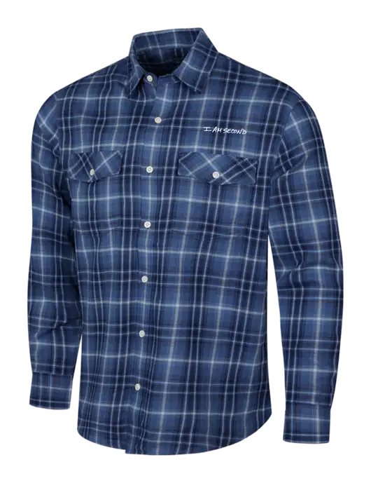 Navy Long Sleeve Ombre Plaid Shirt w/I Am Second Logo