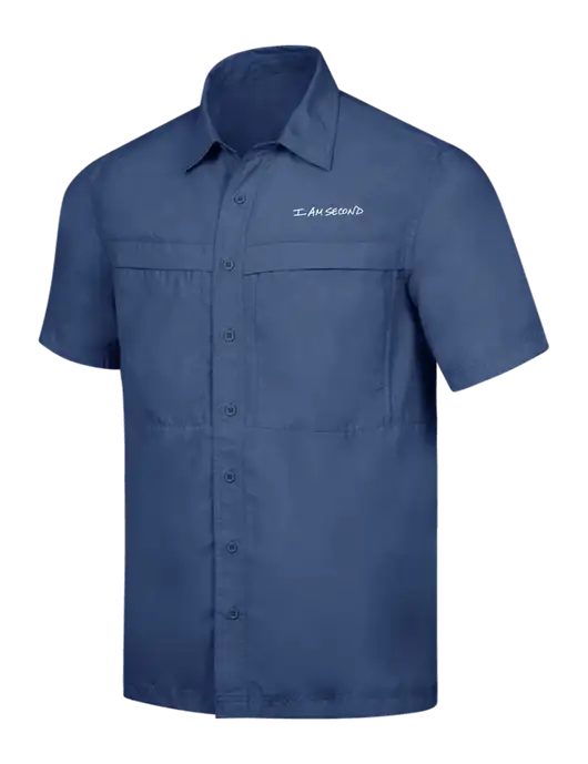 Navy Short Sleeve UV Daybreak Shirt w/I Am Second Logo