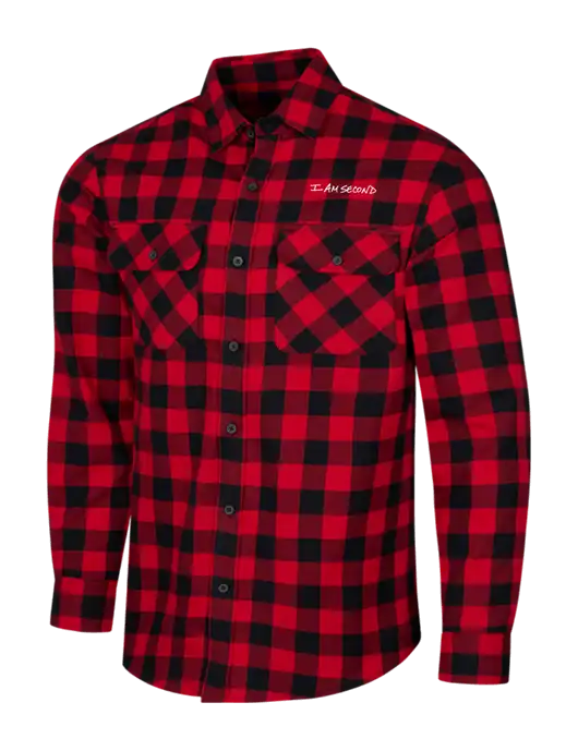 Red/Black Buffalo Check Plaid Flannel Shirt w/I Am Second Logo