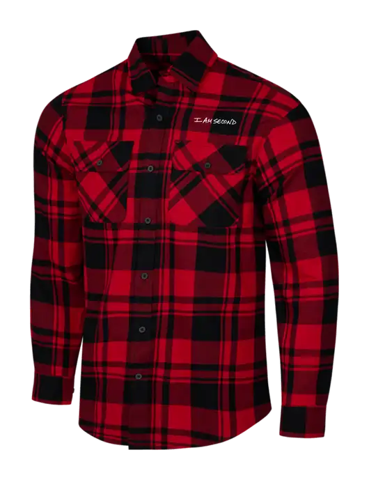 Red/Black Plaid Flannel Shirt w/I Am Second Logo