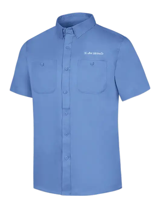 Red Kap Carolina Blue Short Sleeve Work Shirt w/I Am Second Logo