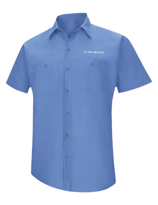 Red Kap Carolina Blue Short Sleeve Work Shirt w/I Am Second Logo