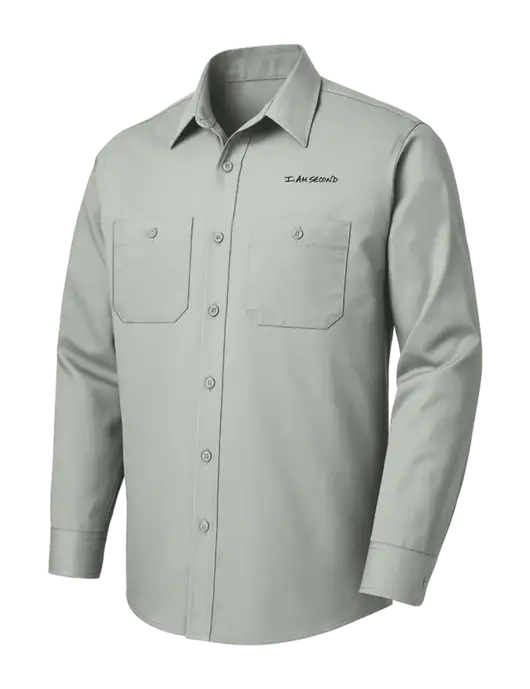 Red Kap Light Grey Long Sleeve Work Shirt w/I Am Second Logo