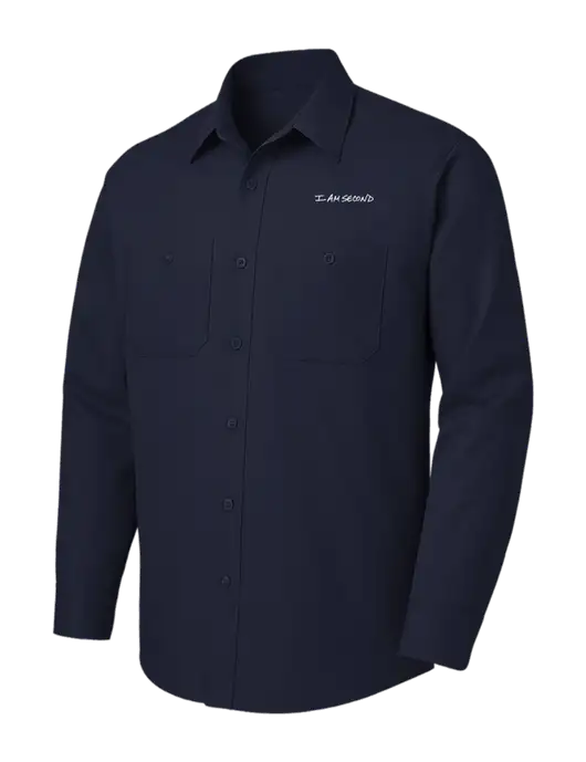 Red Kap Navy Long Sleeve Work Shirt w/I Am Second Logo