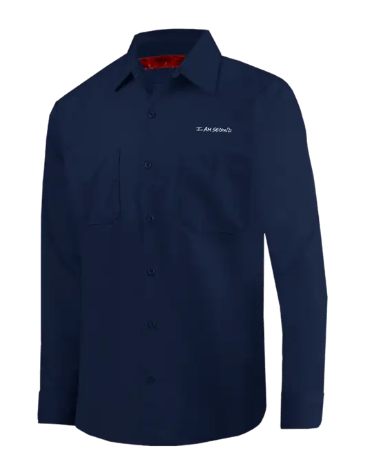 Red Kap Navy Long Sleeve Work Shirt w/I Am Second Logo