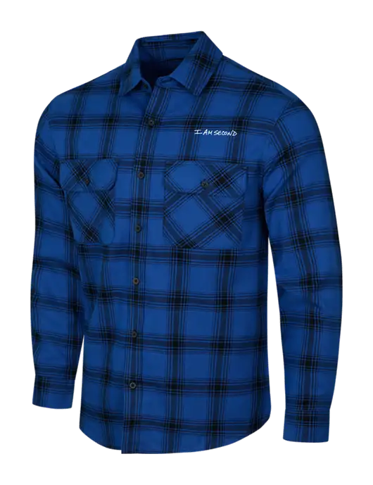 Royal/Black Open Plaid Flannel Shirt w/I Am Second Logo