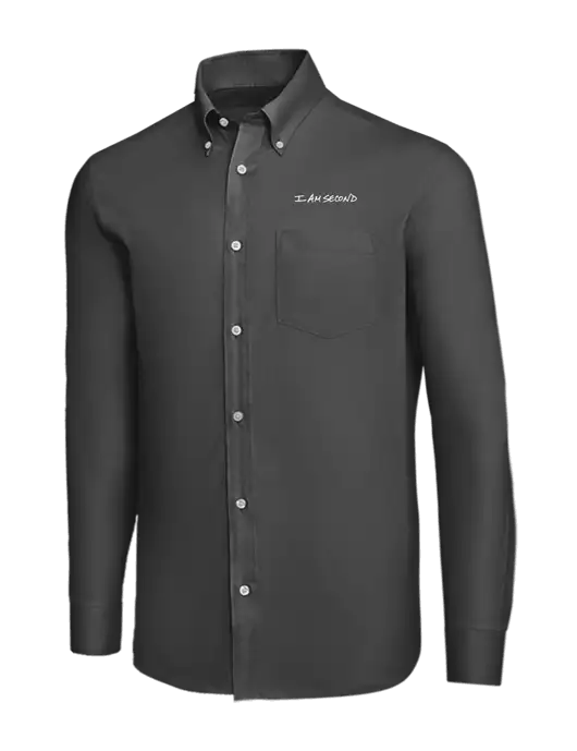 Brooks Brothers Dark Grey Wrinkle-Free Stretch Nailhead Shirt w/I Am Second Logo