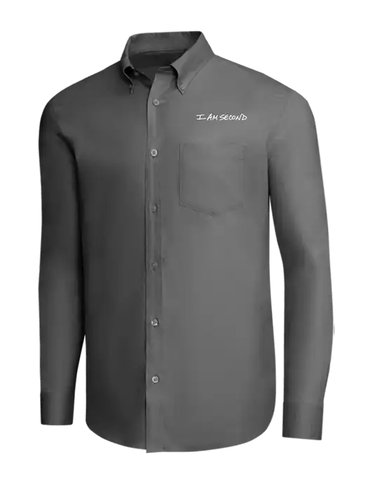 Brooks Brothers Dark Grey Wrinkle-Free Stretch Pinpoint Shirt w/I Am Second Logo